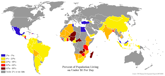 map displaying the level of poverty in countries around the world